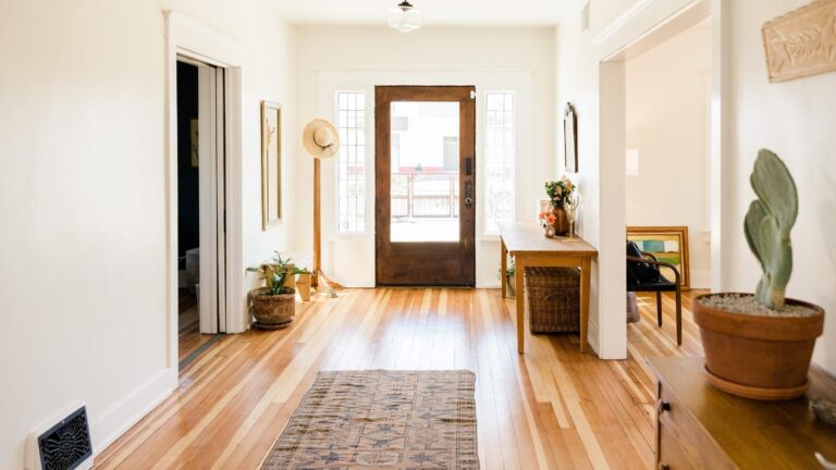 home staging decor entryway rug door wood floor house